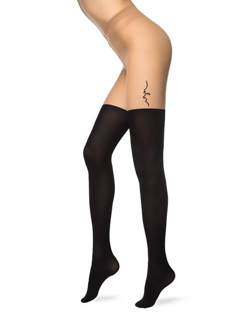 Tights with a tattoo pattern and imitation golfins LOVELY Lycra®