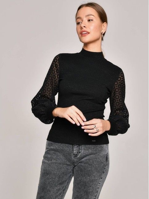 Ribbed blouse with puffy sleeves in Devore LBL 1160