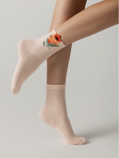 Long cotton socks with "Protea" picot - buy in the online store Conte
