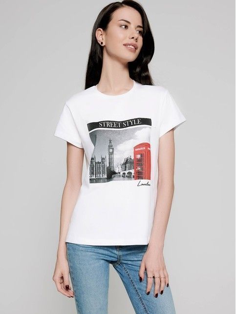 White cotton t-shirt with print 
