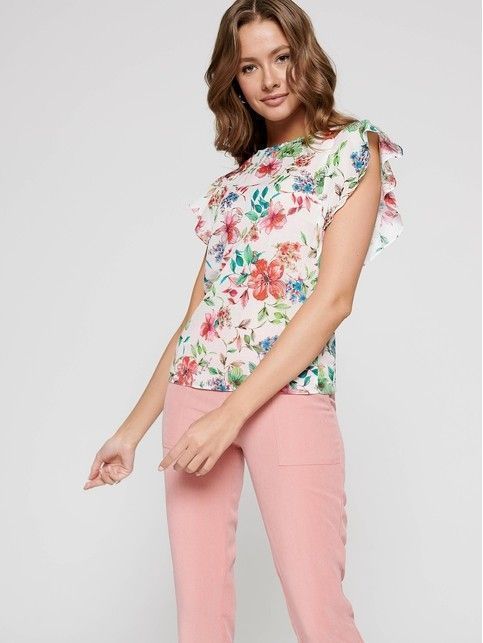 Blouse with floral pattern and wide flounces LBL 1100