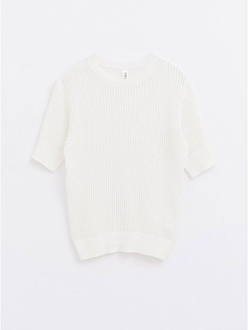 Openwork jumper made of organic cotton yarn and LDK 128 modal