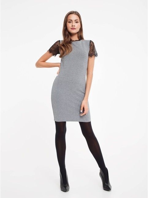 Sheath gown with metallic glitter and lace sleeves 849