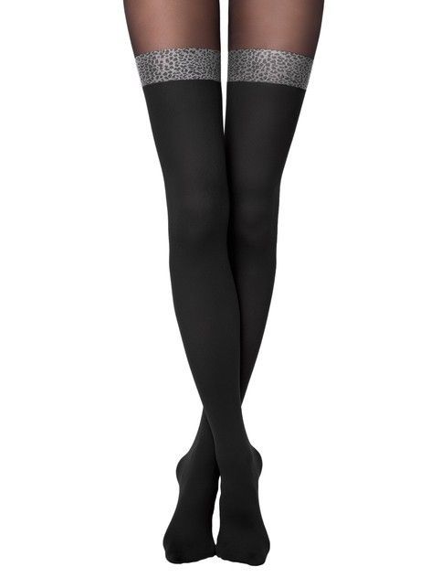 Tights with imitation stockings with a leopard elastic band CARMINE Lycra®