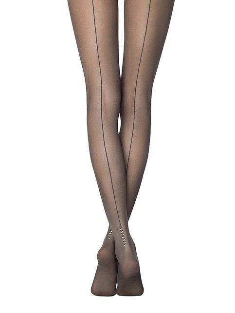Tights with imitation fine mesh and back seam with rhinestones MILANO Lycra®