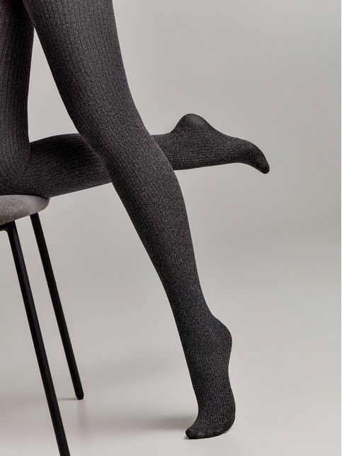 Melange tights with a raised vertical pattern STORY Lycra®