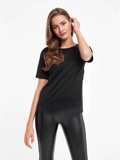 Jumper with metallic glitter and mesh lace 828