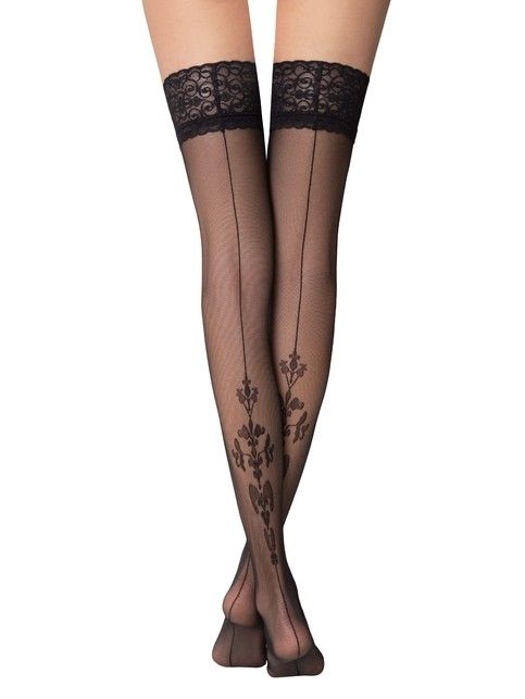 Stockings with an imitation seam with a flower ELITA