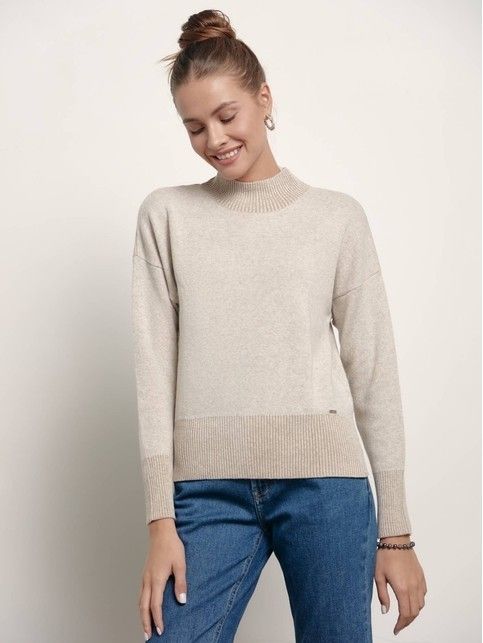 Sweater with side slits in viscose and cashmere yarn LDK 155