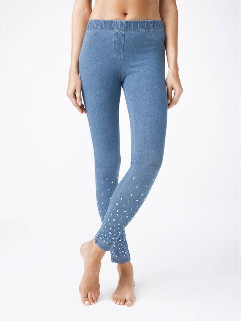 Trendy jeggings with a scattering of rhinestones ALANY NEW