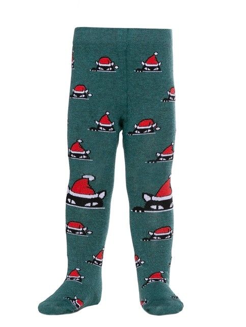 New Year's tights with pompom «Xmas cat»