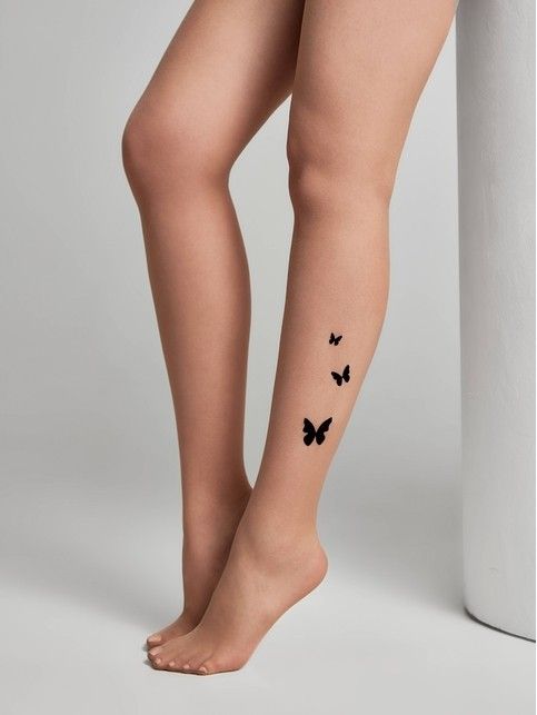Transparent tights with a tattoo pattern BUTTERFLY Lycra®