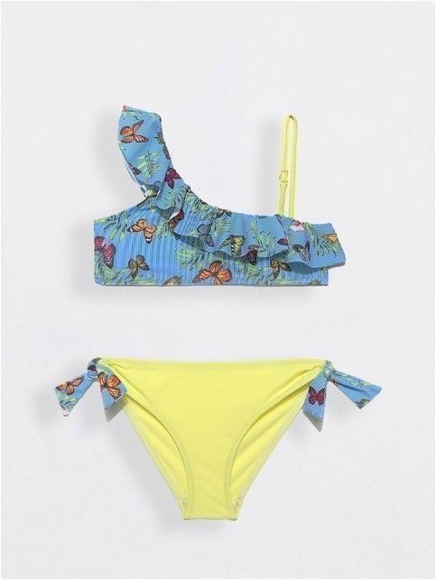One-shoulder swimsuit with flounce HOLLY BLUE